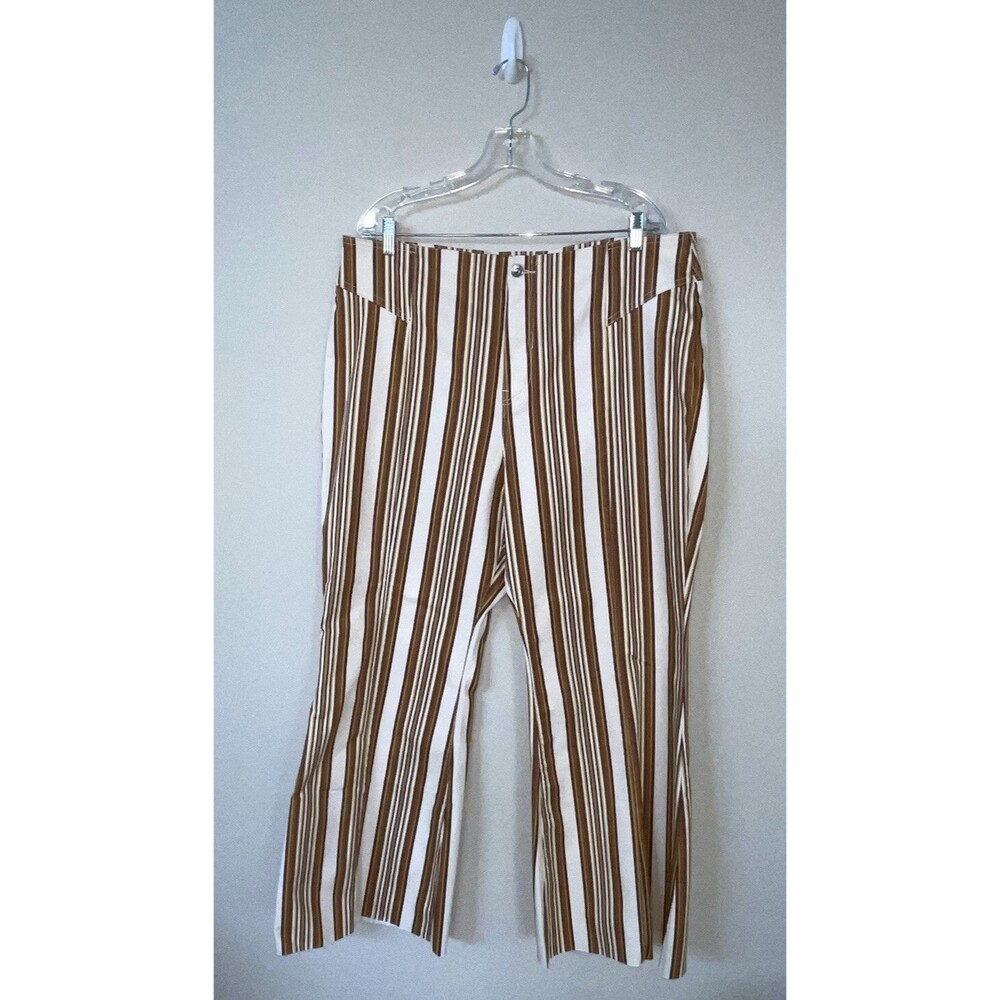 Free People CRVY Flare Boho Wild Honey Ivory Combo Stripe Print Pants Sz 35 NEW